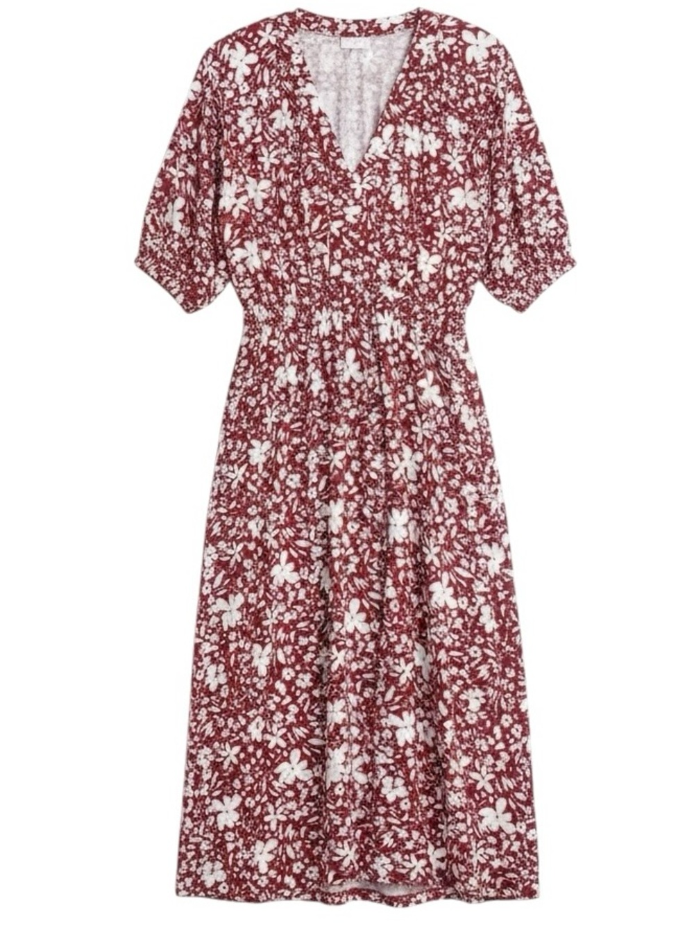 Garnet Hill Juno Knit Midi Dress in Deep Berry Floral NWT Size Large